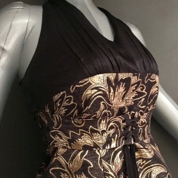 ARDEN B. Stunning Gold and Black Silk Halter Top - Size Large - Picture 5 of 9